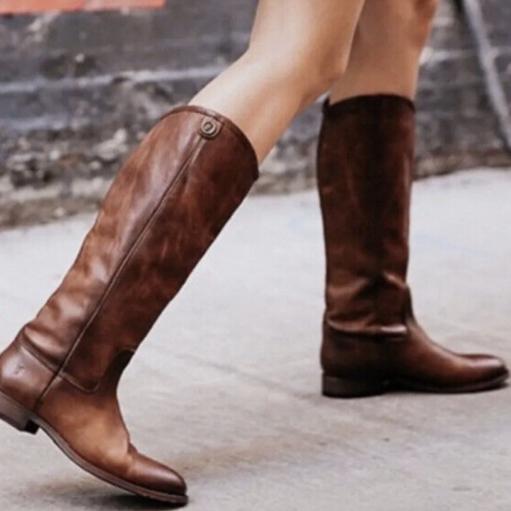 FRYE WOMEN'S MELISSA BUTTON BROWN LEATHER RIDING BOOTS SIZE 9.5 B